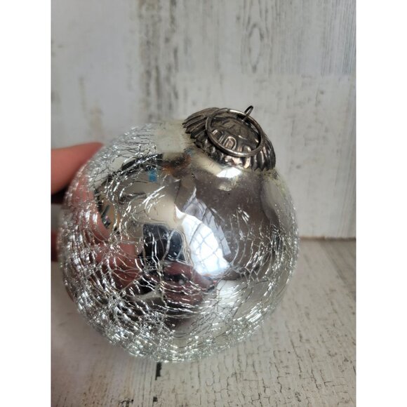 Kugal ? Crackle silver ball ornament Xmas vintage unique - Picture 5 of 8
